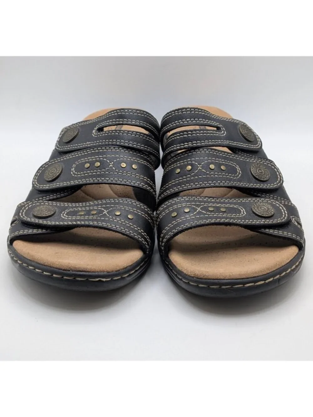 Clarks Sandals Leisa Cacti Q Womens Size 11M Adjustable Black Leather Slip On